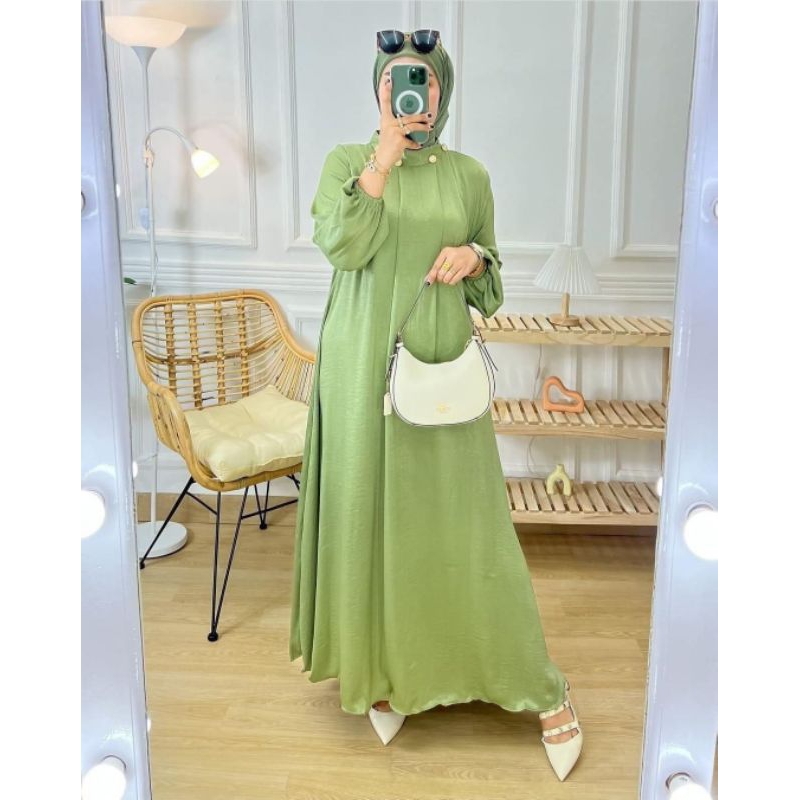 ANDINI DRESS SANTORINI SILK POLOS AKSEN MANIK MUTIARA