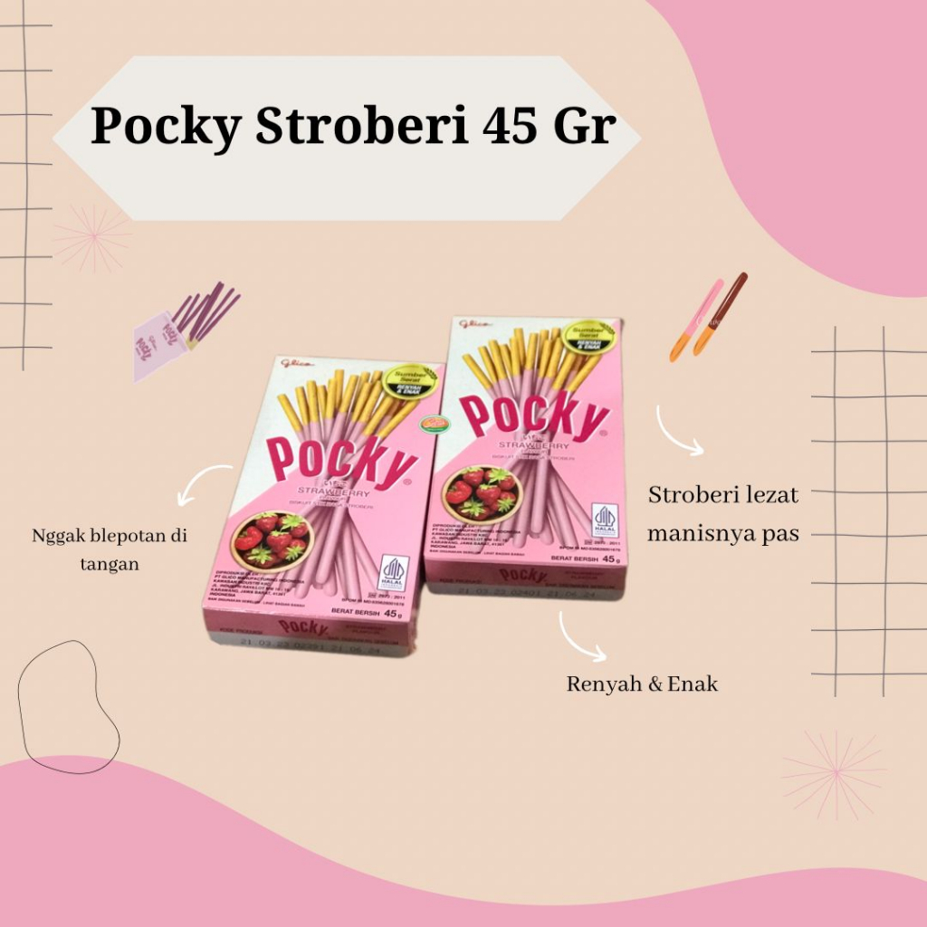 

Pocky Biskuit Stik rasa strawberry 45g