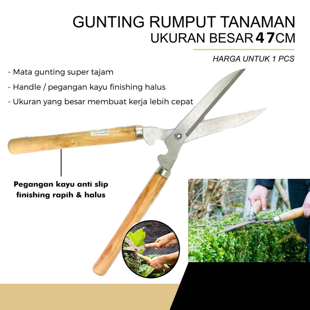 Gunting Gagang Kayu * Gunting Rumput * Gunting Stainless * Uk.47cm