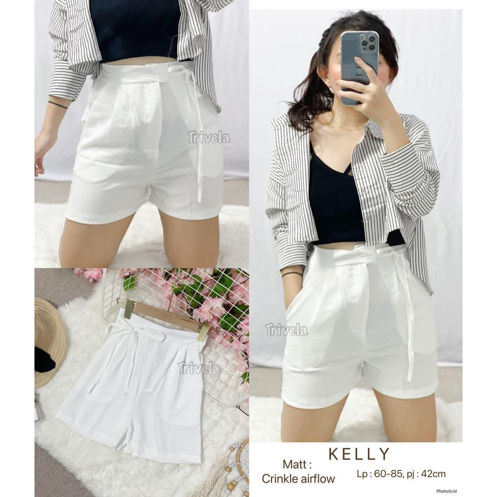 Trivela - ChaYoung Short Pants 8 Warna l Celana Pendek Wanita Cringkle - Cringkle Hotpants Tali - Kelly SJJ