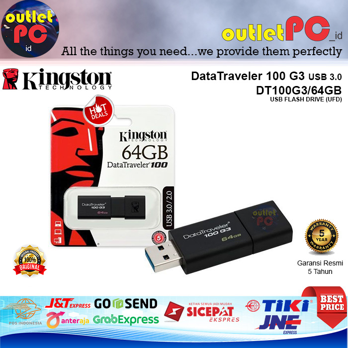 KINGSTON FLASHDISK DATATRAVELER 100 G3 64GB DT100G3/64GB USB3.0 64 UFD