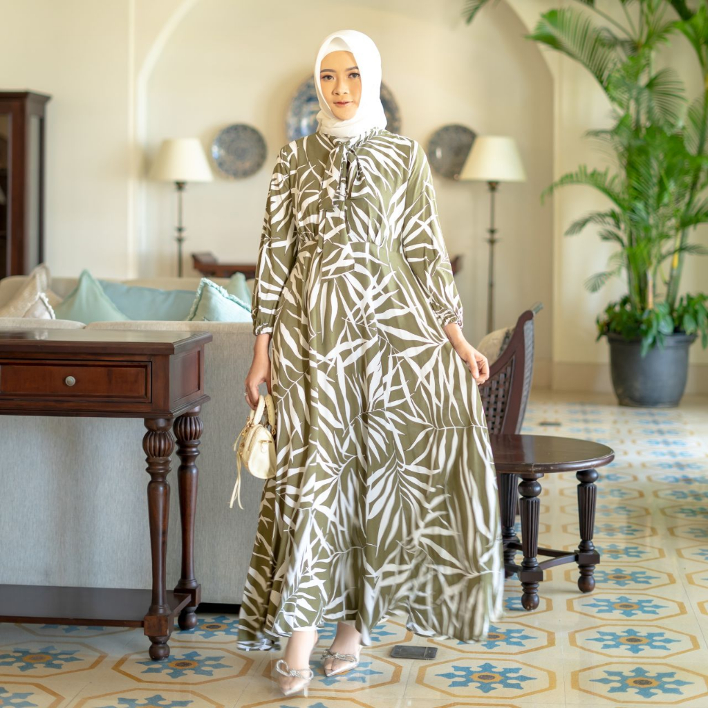 AIJO - Dress Anne Motif Daun - Fashion Hijab Dress