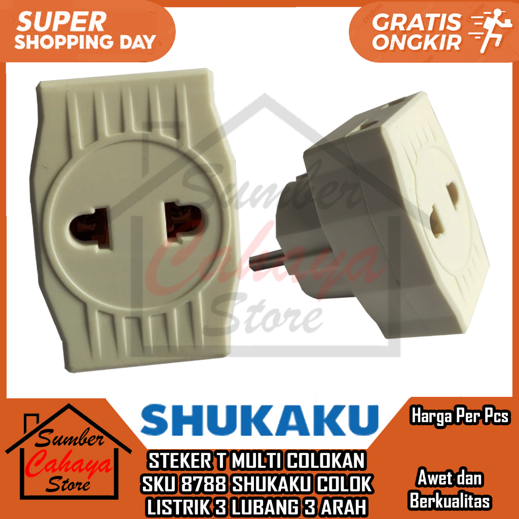 Steker T Multi Colokan Sku 8788 Shukaku Colok Listrik 3 Lubang 3 Arah Over Seteker Tee Multi Cabang 