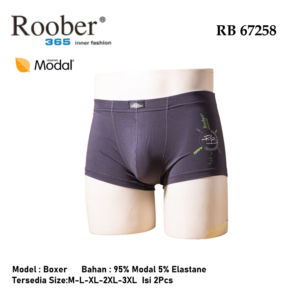 Celana Boxer Pria Roober RB 67258 Isi 2Pcs/Pack Bahan Soft Viscose