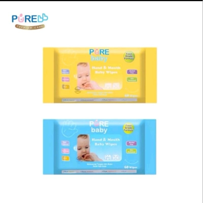 PureBB Hand &amp; Mouth Baby Wet Tissue Basah Alcohol Free isi 60 Sheets - Pure bb