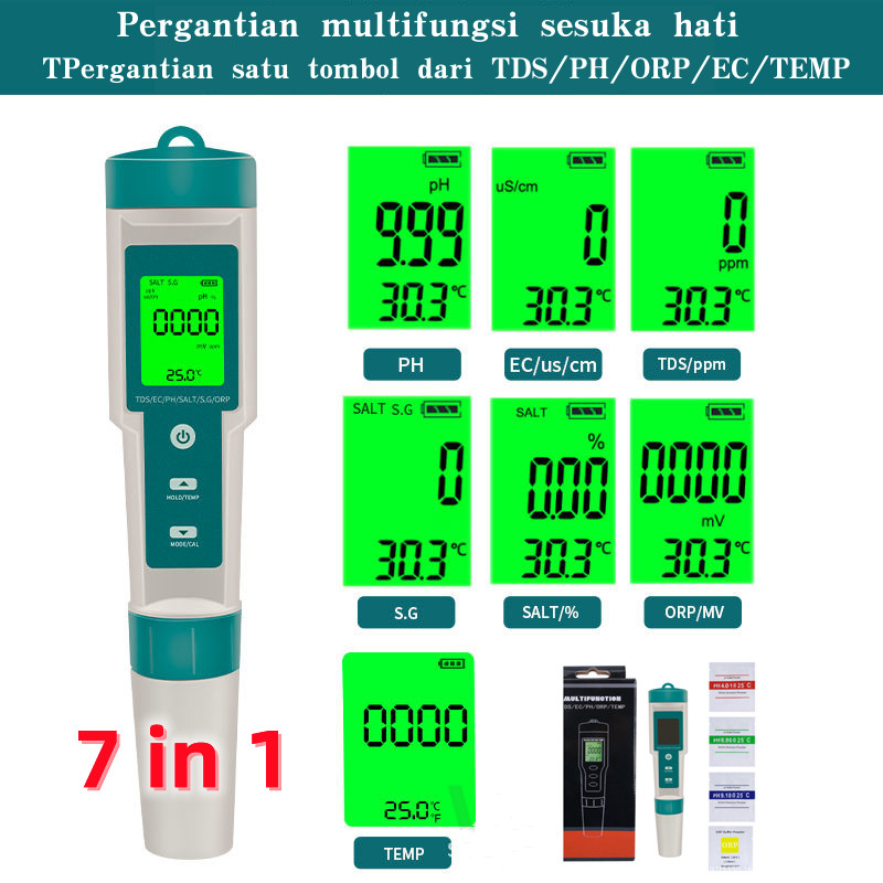 7 In 1 / 5 In1 TDS EC PH Meter Waterproof / Pena Pengukur PPM Kualitas Air Tester Hidroponik Temperature Tester