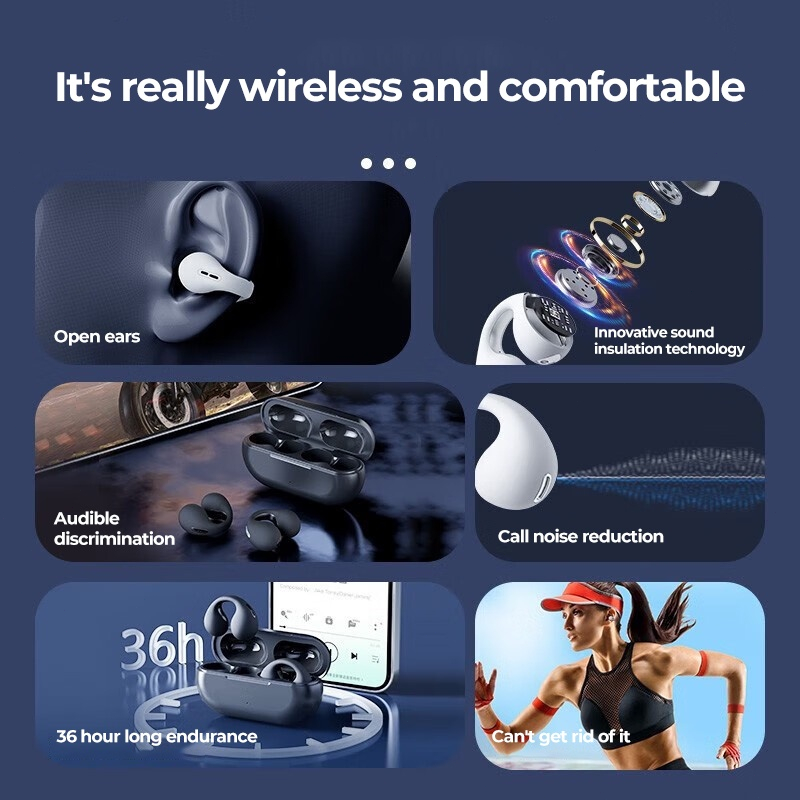 Bluetooth Konduksi Tulang Anting-Anting Headphone Nirkabel Headset Tahan Air TWS Earbud Olahraga Kait Telinga dengan Mikrofon  Bluetooth5.3