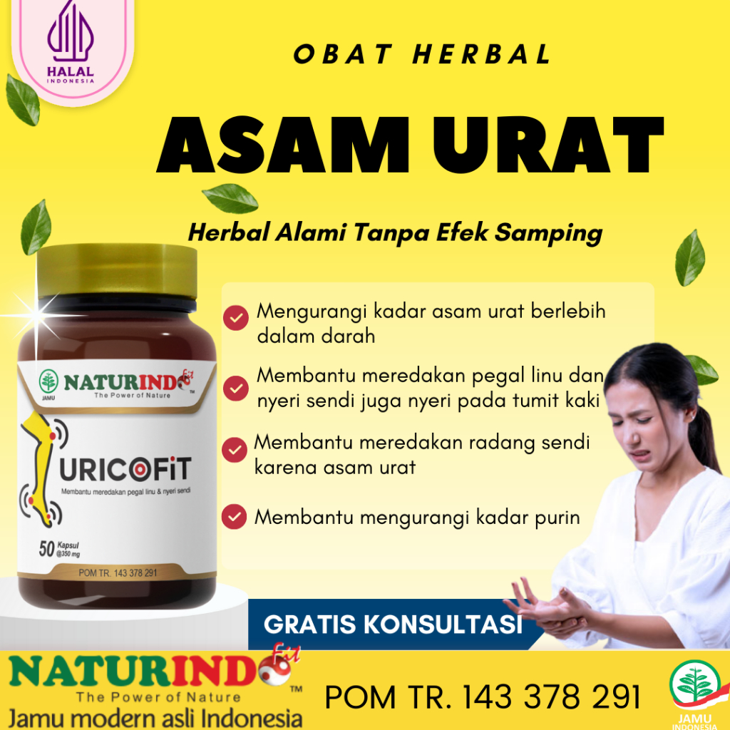 Obat Asam Urat dan Kolesterol Nyeri Sendi Herbal Jamu Pegel Linu Sakit Badan Radang Otot Lutut Uricofit Naturindo