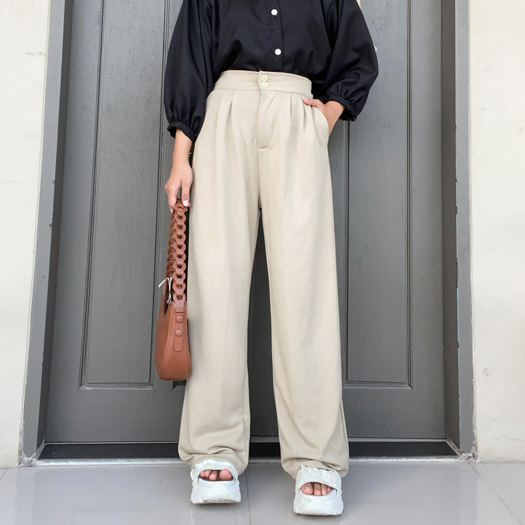 Jennie Knit Pants Celana Kulot Highwaist Kancing 2 Celana Wanita