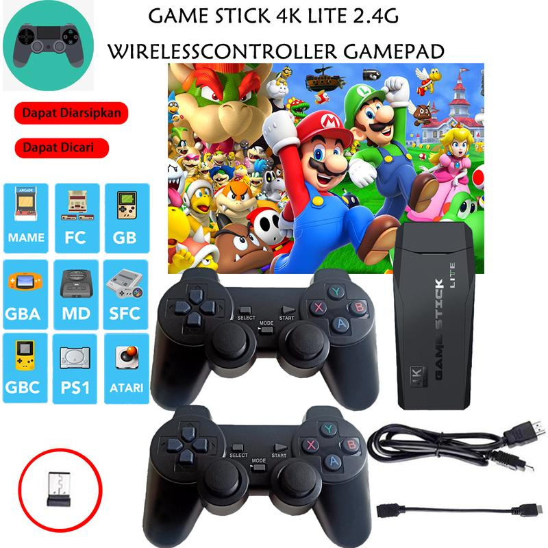 【READY STOCK】Game Stick 4K Game Console Wireless Gamepad HDMI TV Retro Video Game Pengendali Nirkabel Untuk PS1/GBA