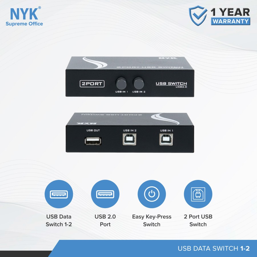 USB HUB NYK USB 2.0 Data Switch Printer 1-2 port