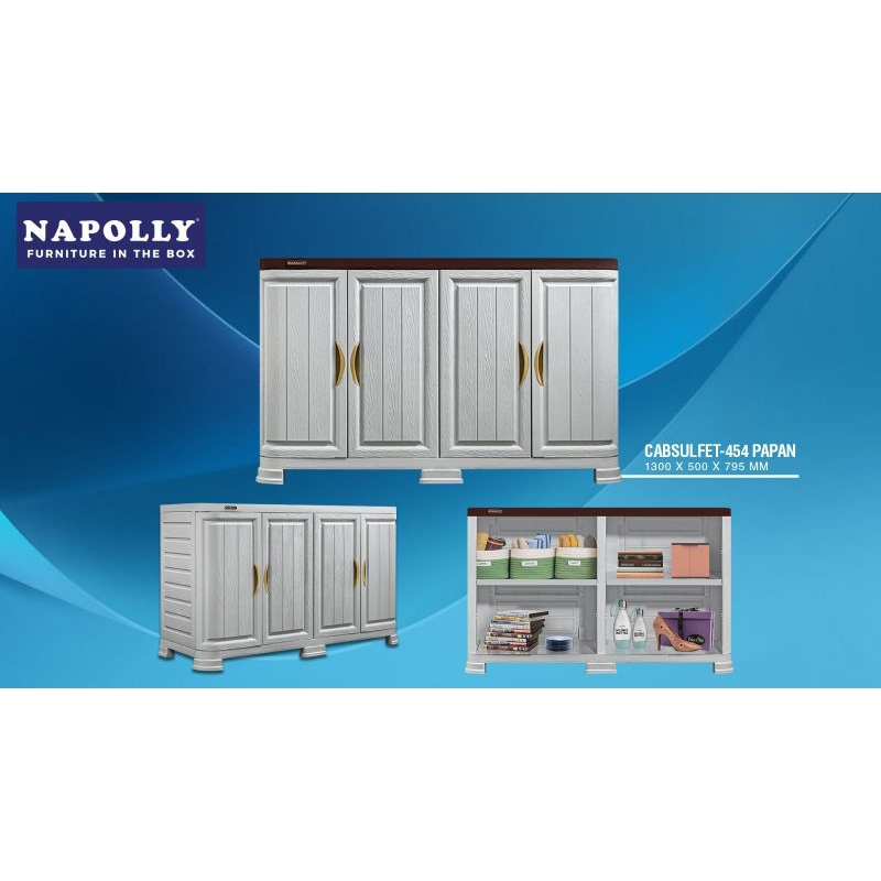 CABSULFET 454 Papan -  Bufet Tv Plastik Napolly 4 Pintu / Kitchen Set Bawah / Meja Tv Napolly / Rak Samping Serbaguna / Meja Sudut Minimalis