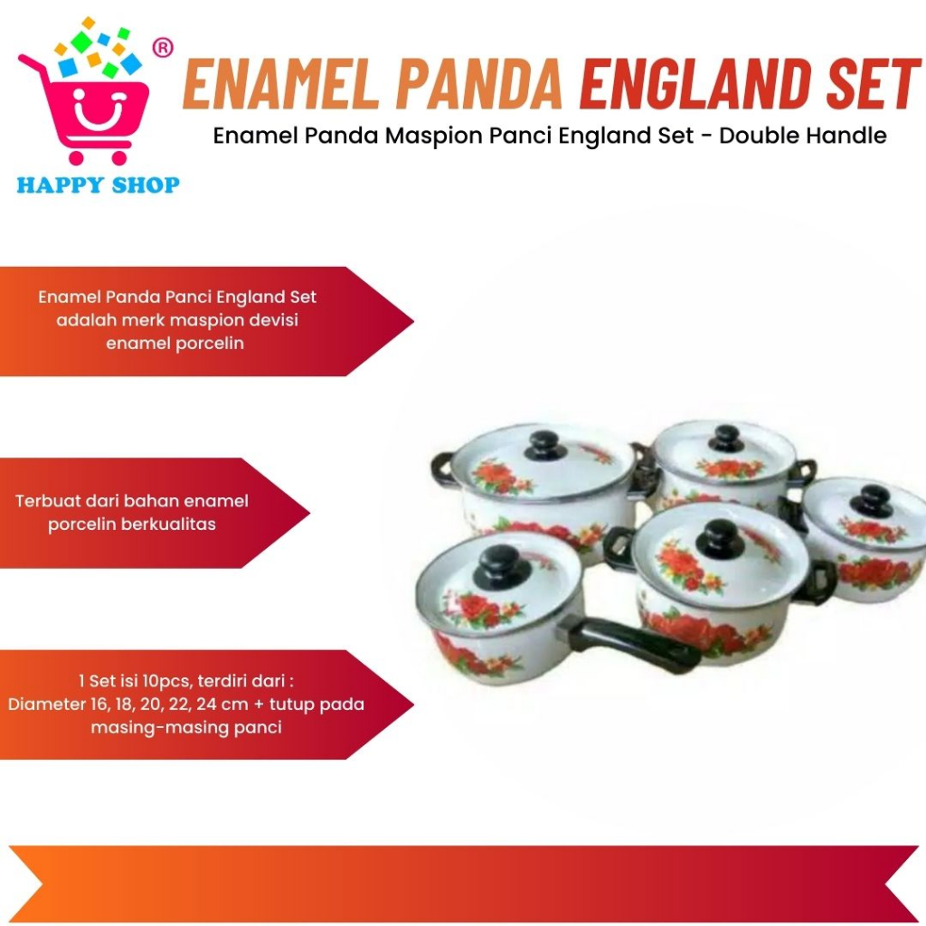 Enamel Panda Maspion Panci England Set - Double Handle