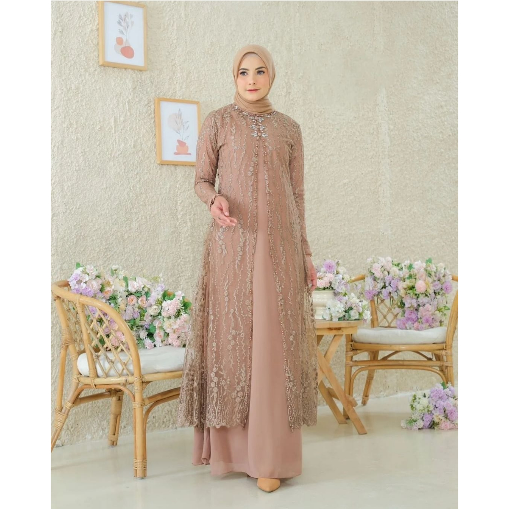 NEW - INDIRA DRESS INNER + OUTER CERUTI BABYDOLL KOMBINASI BRUKATTILLE / Gamis Kondangan BAJU DEWASA MURAH TERBARU 2023 Busui Friendly