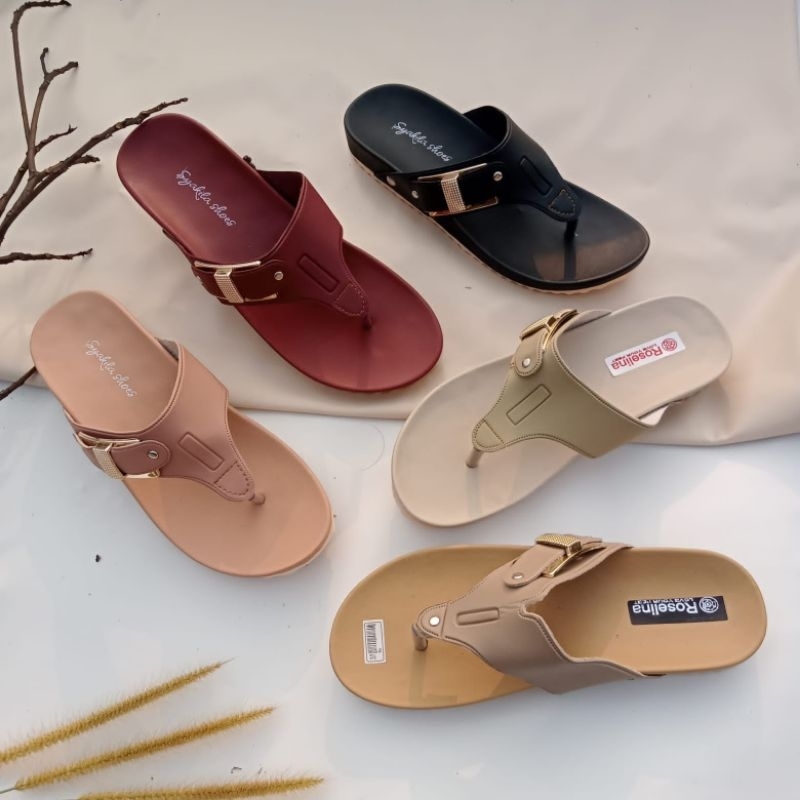 Sandal Flat Wanita Jepit Puyuh Gesper Casual