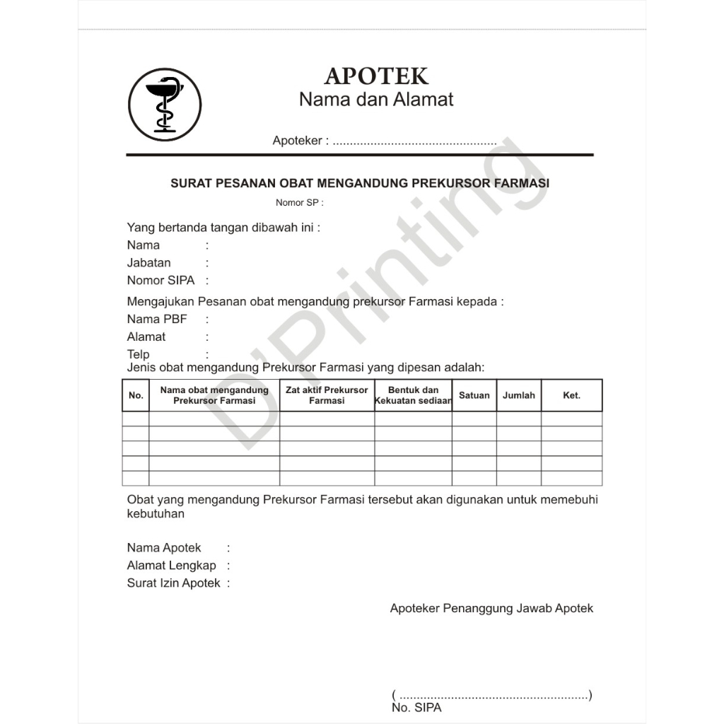 

surat pesanan / obat mengandung prekursor farmas / OOT ukuran A5