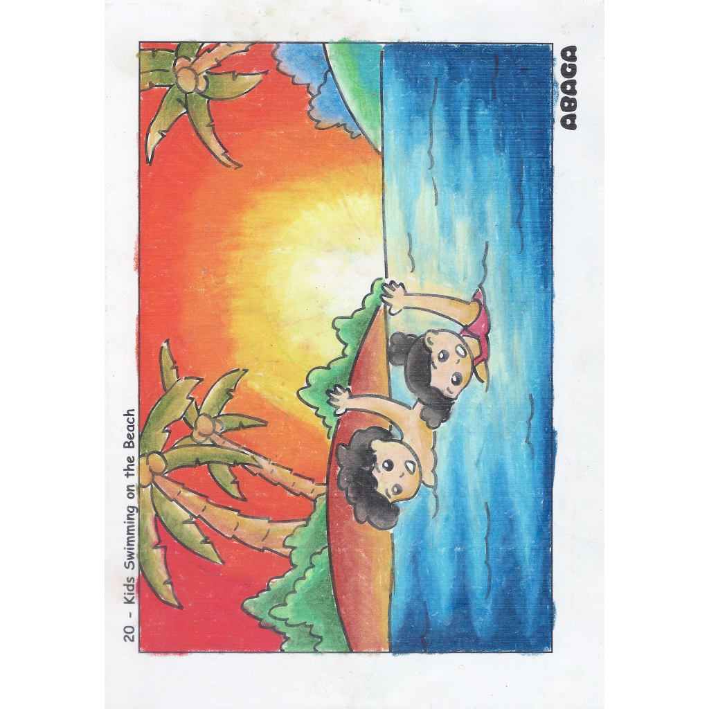 

Lembar Mewarnai Anak Teknik Pastel / Kids Swimming On The Beach / Smart Coloring Page