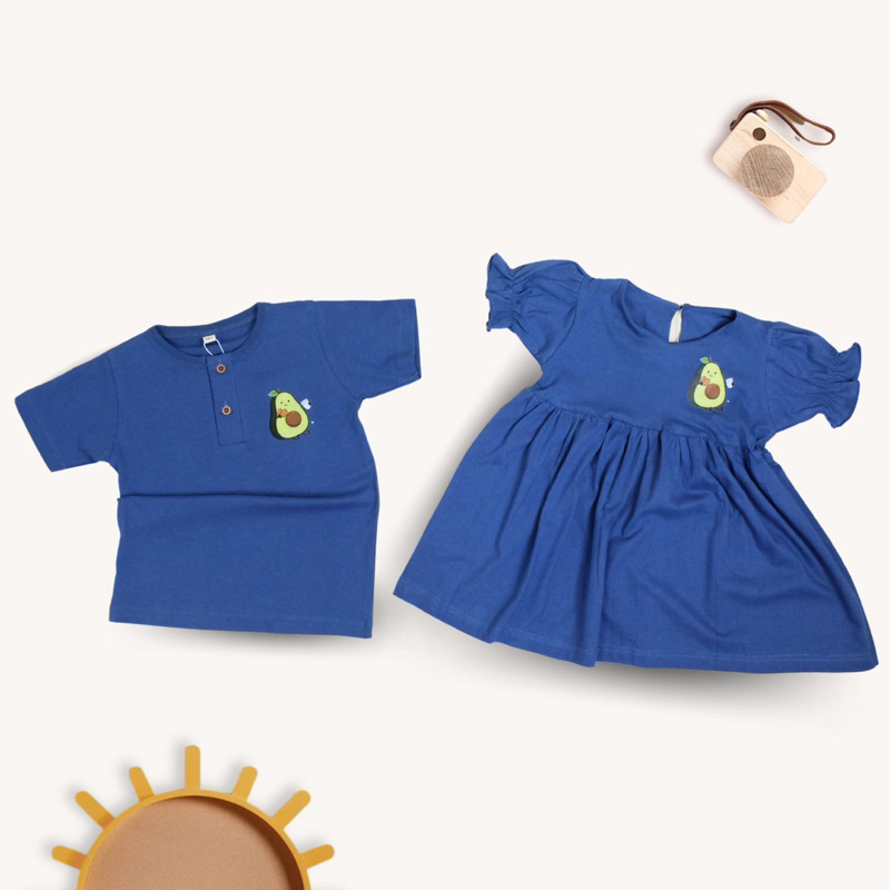 CaisKids - Baju Kakak Adik - Cika Polos Motif Buah Bahan Kaos Combed untuk bayi dan dress anak