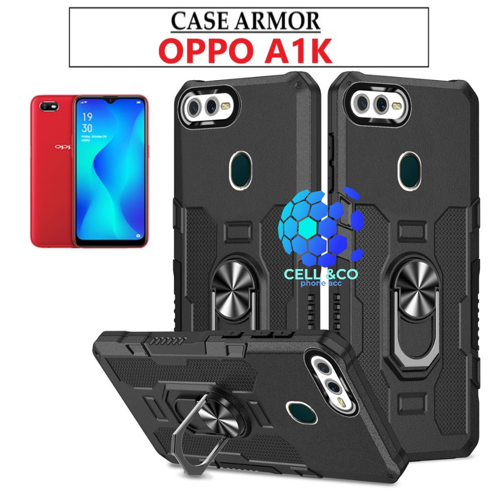 Case Armor OPPO A1K Iring Cincin Magnetic Kesing Hp Protect kamera Premium Hard Case Standing Robot Pelindung Kamera