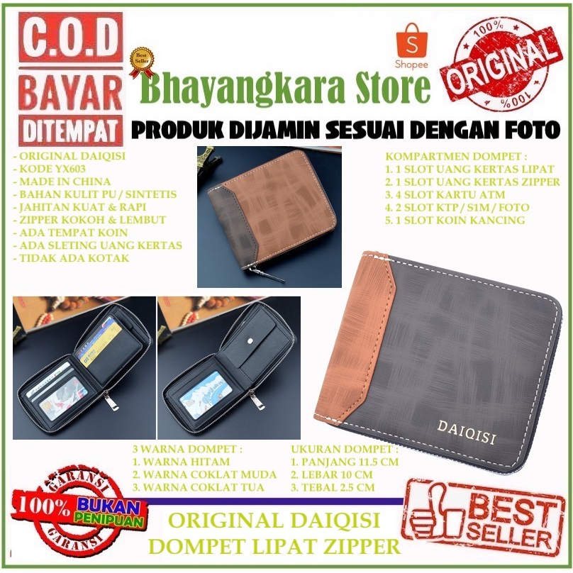 IMPOR DAIQISI YX603 DOMPET UANG LIPAT PRIA DENGAN SLETING ZIPPER MUAT KOIN TOKYO GHOUL BAHAN LEMBUT TEBAL