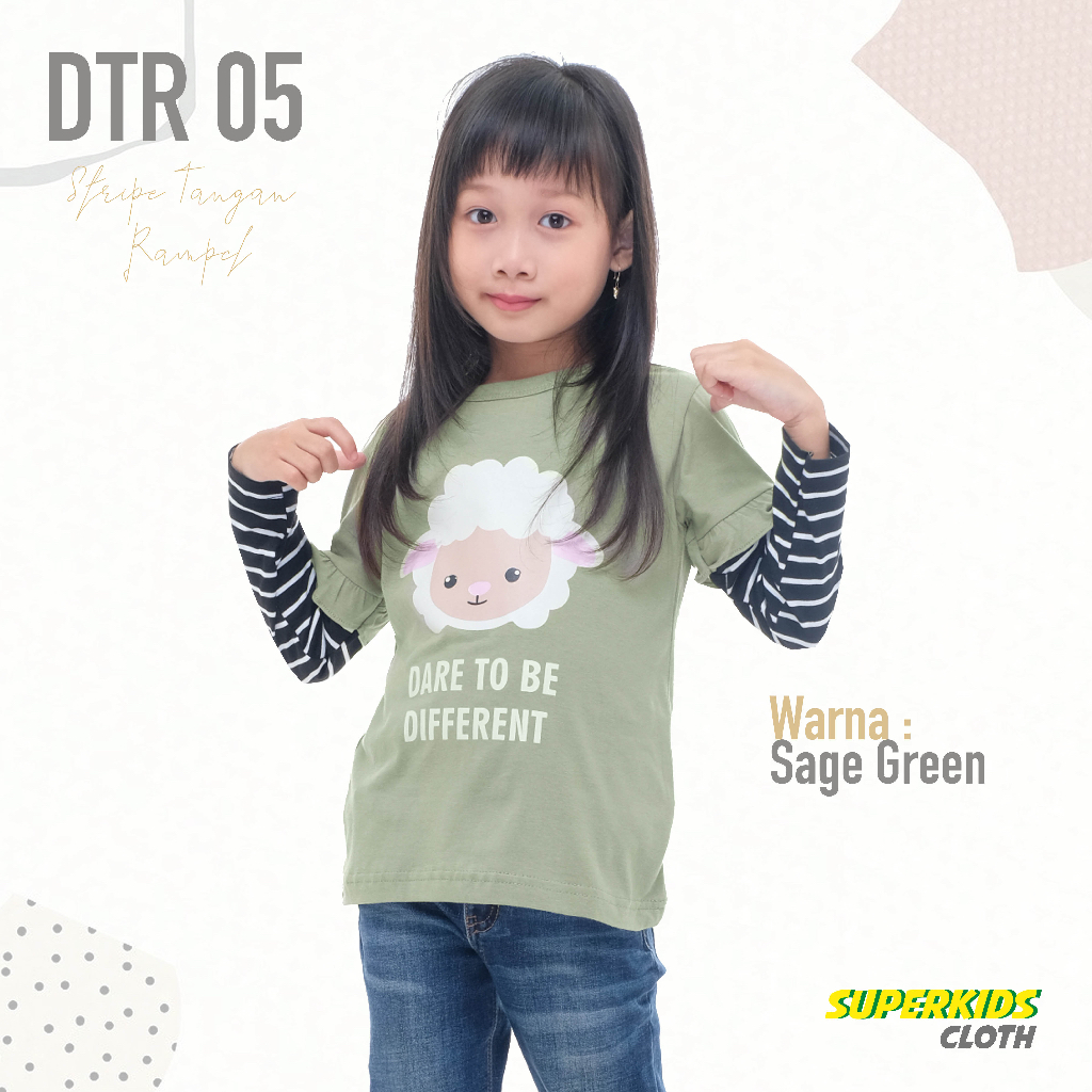 BAJU ANAK PEREMPUAN / KAOS ANAK PEREMPUAN / KAOS ANAK CEWEK STRIPE LENGAN PANJANG MOTIF DOMBA ECER GROSIR BRAND SUPERKSIDCLOTH 1 - 11 TAHUN