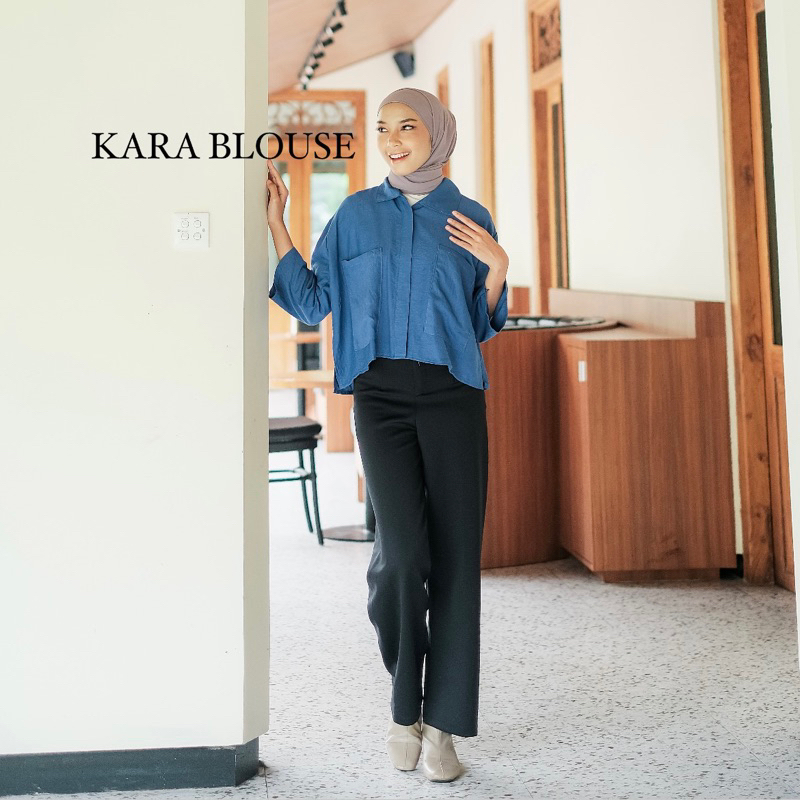 Blouse Crop Top Kara - Kemeja Oversize Polos Crop Wanita atasan baju