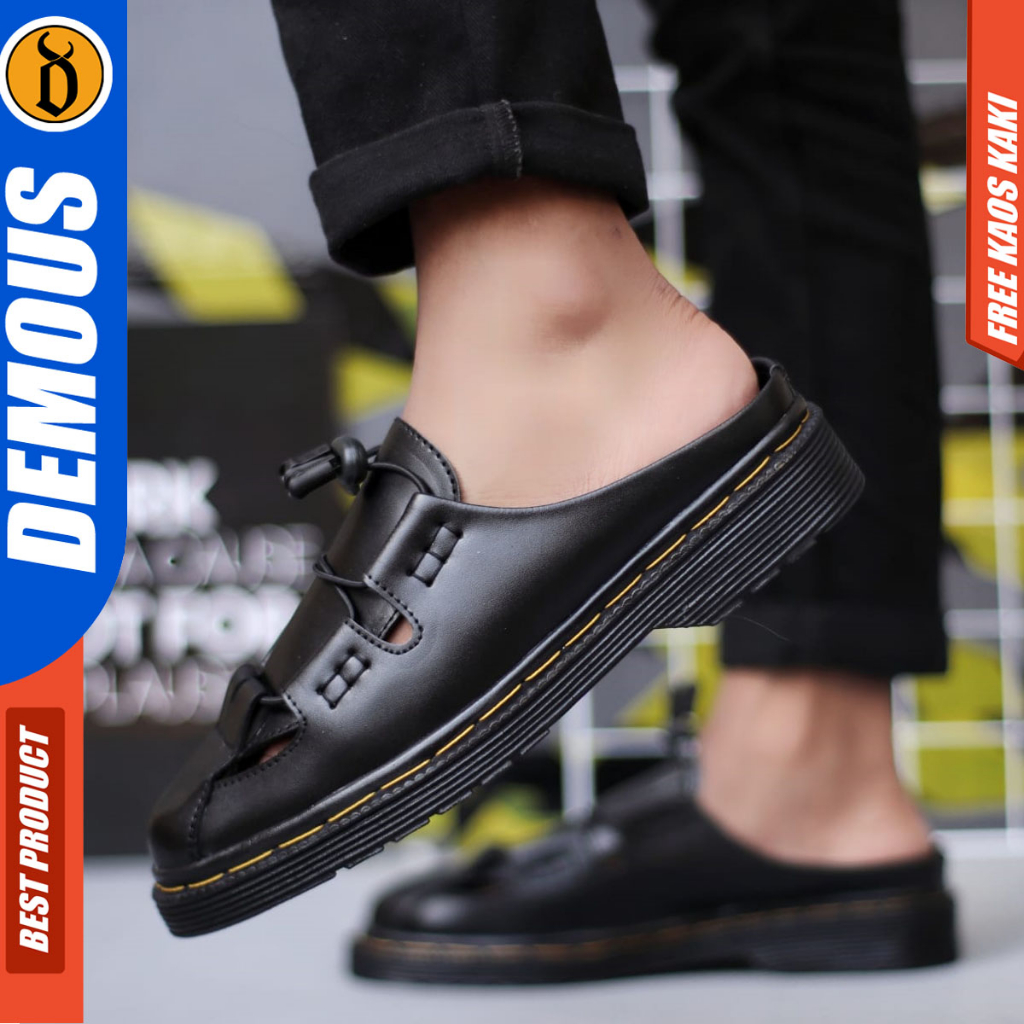 DEMOUS Osiris - Sepatu Sandal Bustong Pria Casual Slop Hitam