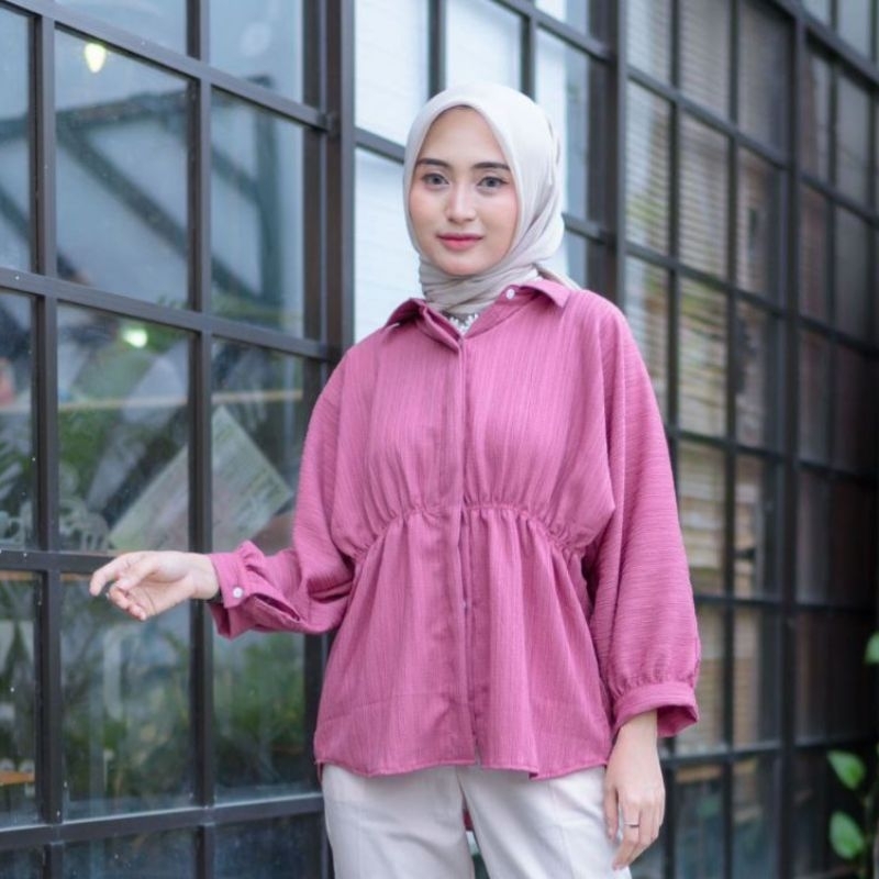 Kemeja Balon Oversize Kerut Depan Alya Shirt Lady Crush Crinkle