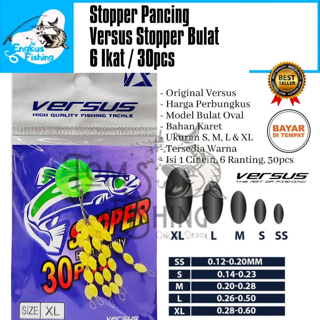 Stopper Pancing Versus Bulat 30 pcs Hitam / Kuning Perbungkus ( S,M,L &amp; XL) Murah - Engkus Fishing