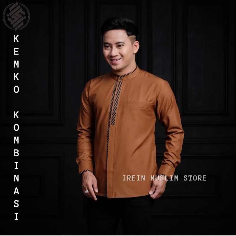 Baju Kemeja Koko Pria Lengan Panjang Motif Afala Baju Muslim Pria Koko Kombinasi Batik