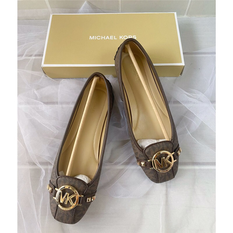 mk sepatu wanita original fulton moc flat signature brown