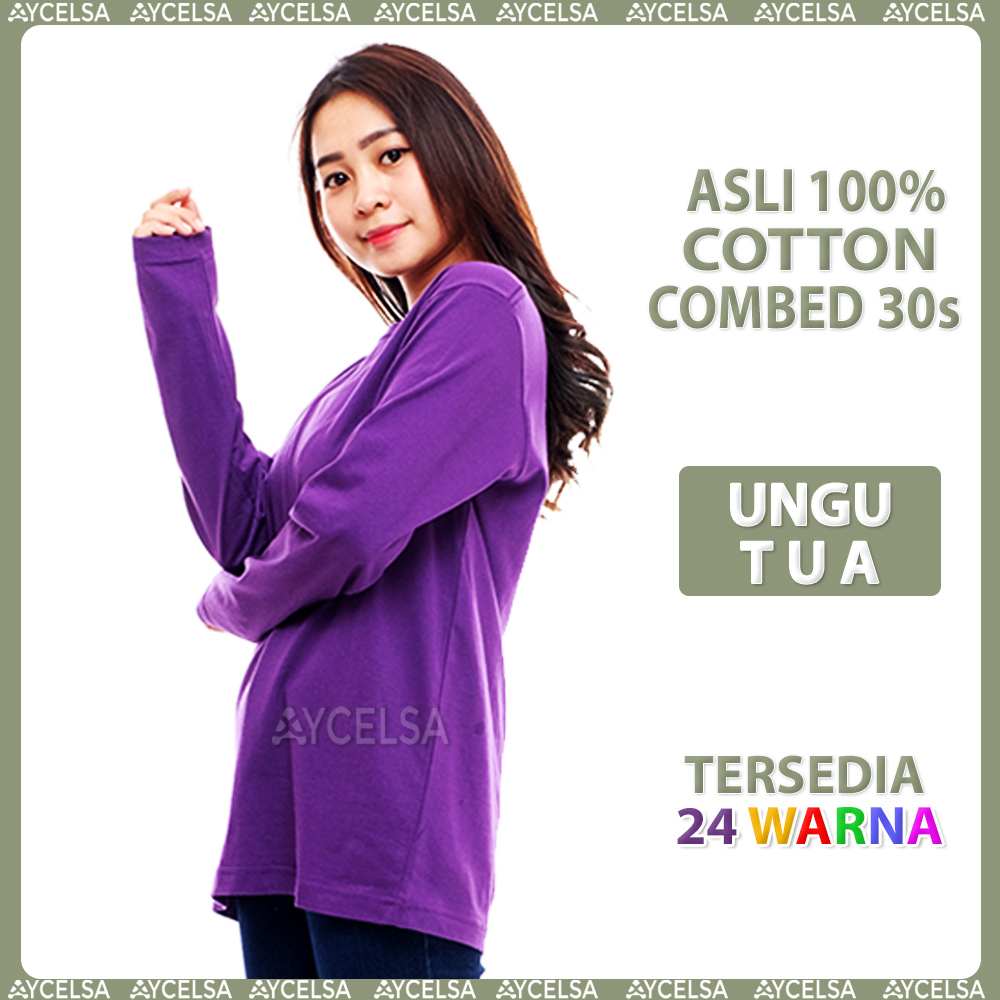 Kaos Polos Wanita Lengan Panjang Ungu Tua / Atasan Wanita Lengan Panjang Ungu Terong
