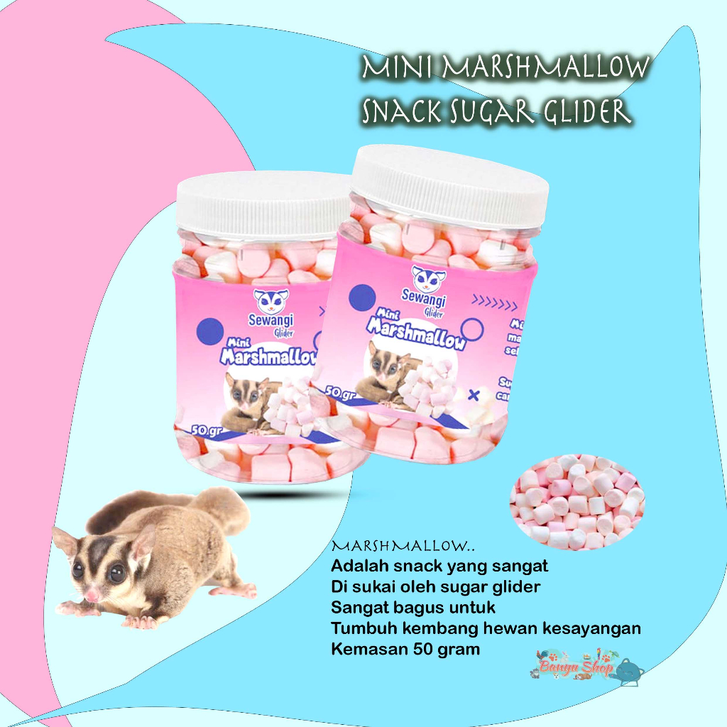 MINI MARSHMELLOW FAVORIT SUGAR GLIDER-MAKANAN SUGAR GLIDER-CEMILAN-50 GRAM