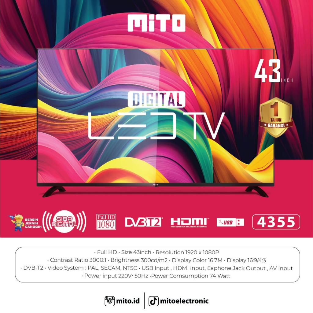 MITO MITOCHIBA LED TV DIGITAL 4355 DTV 43 INCH NEW PRODUK!!