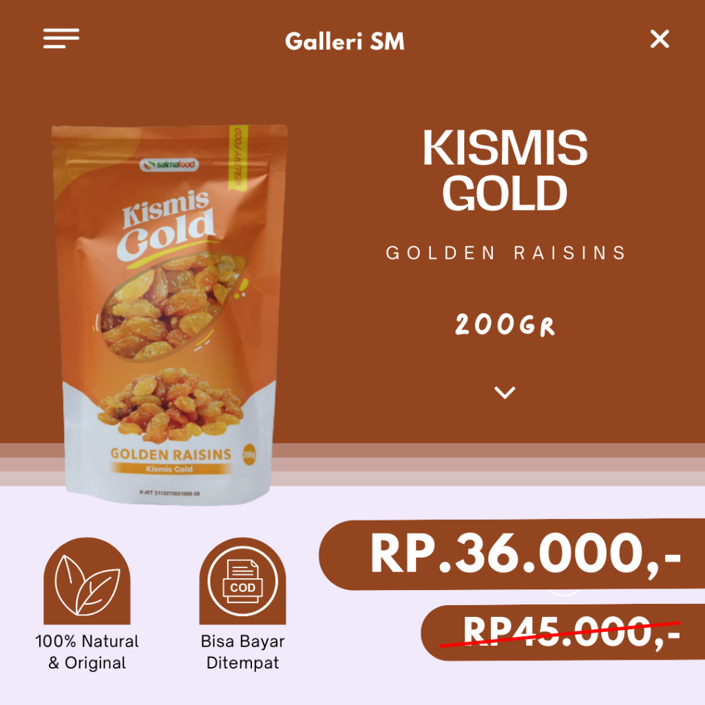 

Kismis Gold 200gr Pouch Oleh Oleh Haji Umroh Arab Golden Raisin Original