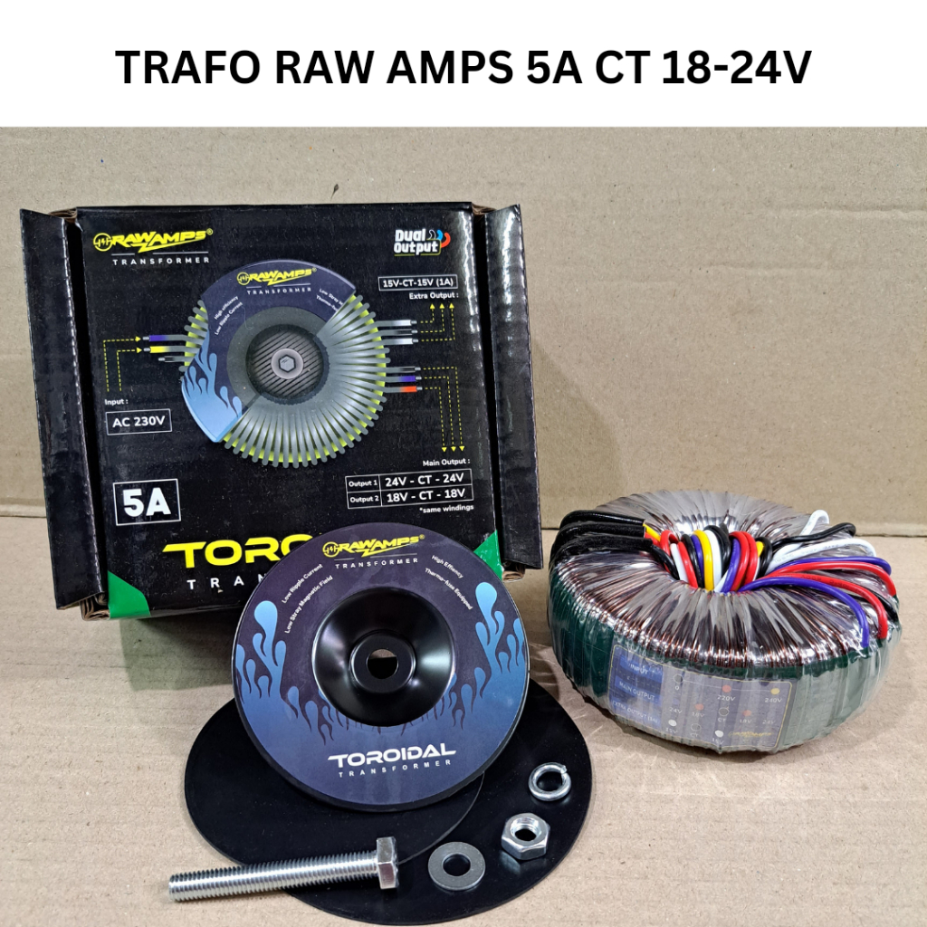 Trafo Toroidal Donat RAW AMPS 5A 5 Ampere CT 18V 24 Volt