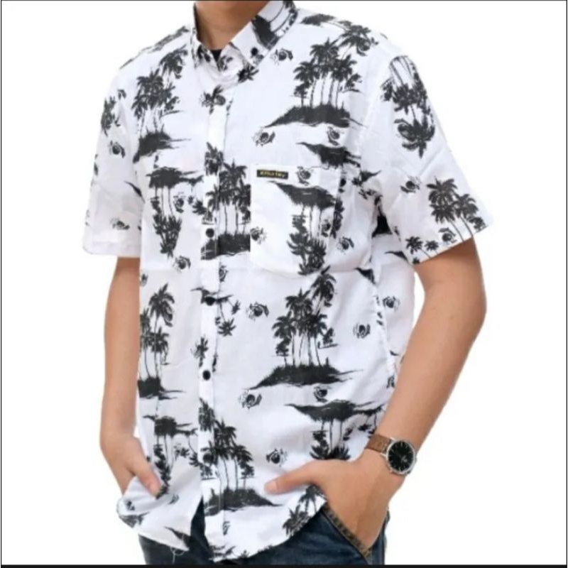 TERLARIS kemeja distro kemeja pria surfing kemeja pantai motif kelapa fulfrint Hem cowok distro baju