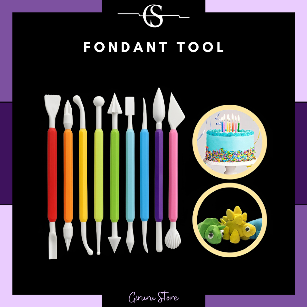 9in1 Set Alat Fondant Modeling Tools Cake Decorating Knife Clay / Set Alat Fondant isi 9pcs Tools Cake Rainbow Decorating Knife Clay