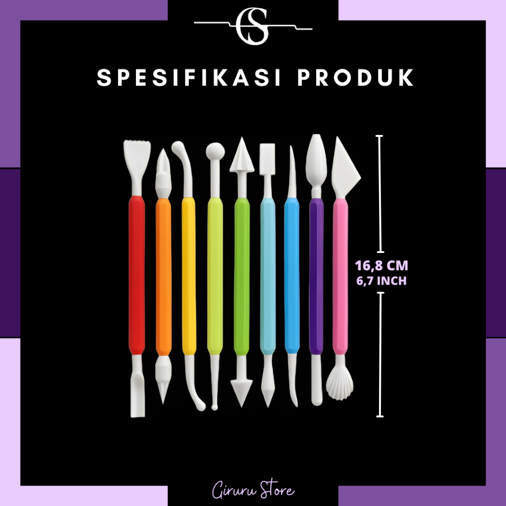 9in1 Set Alat Fondant Modeling Tools Cake Decorating Knife Clay / Set Alat Fondant isi 9pcs Tools Cake Rainbow Decorating Knife Clay