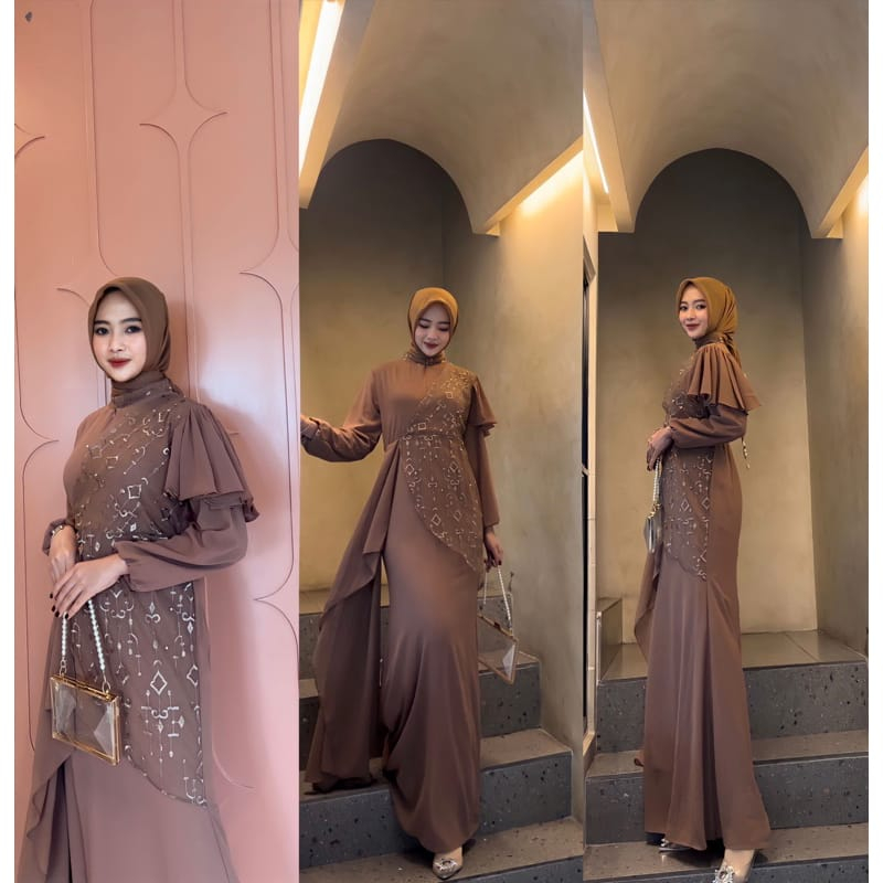 NEW - SHIREN DRESS CERUTI BABYDOLL KOMBINASI BRUKATTILLE / Gamis Kondangan BAJU DEWASA MURAH TERBARU 2023 Busui Friendly