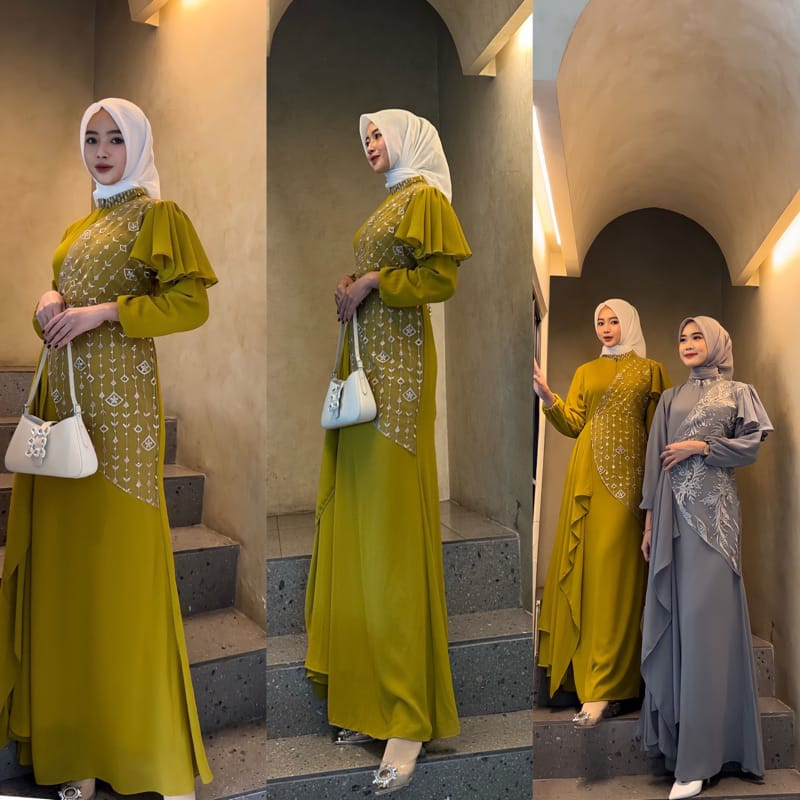 NEW - SHIREN DRESS CERUTI BABYDOLL KOMBINASI BRUKATTILLE / Gamis Kondangan BAJU DEWASA MURAH TERBARU 2023 Busui Friendly