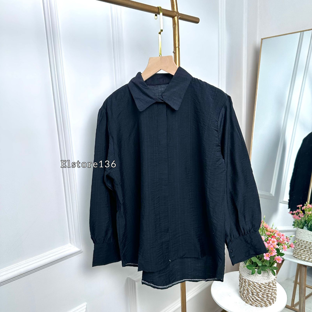 Kemeja Wanita Basic Shirt Bahan Polo Linen Septi Blouse Atasan Wanita Full Kancing Lengan Panjang OOTD Remeja Dewasa