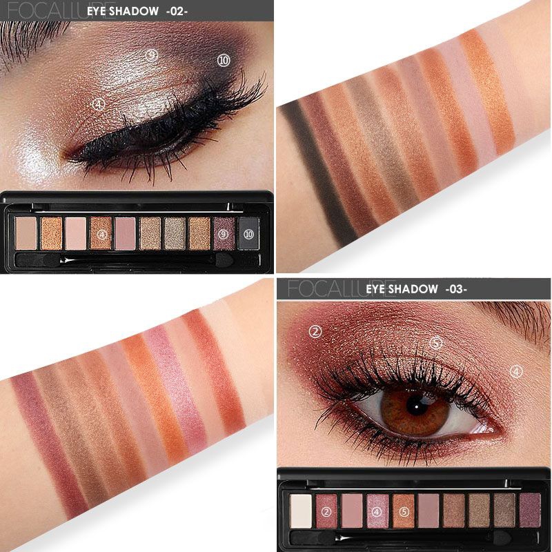 FOCALLURE 10 Warna Eyeshadow Palette Nude Eye Shadow With Brush