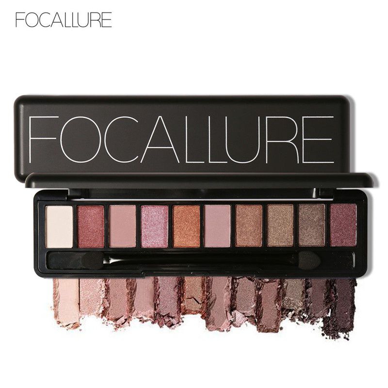 FOCALLURE 10 Warna Eyeshadow Palette Nude Eye Shadow With Brush