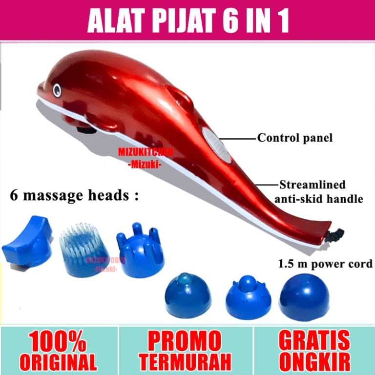 Alat Pijat Elektrik Dolpin 6in1 Terapi Infrared Dolphin Massager/Alat Pijat 6 kepala pijat bisa tukar