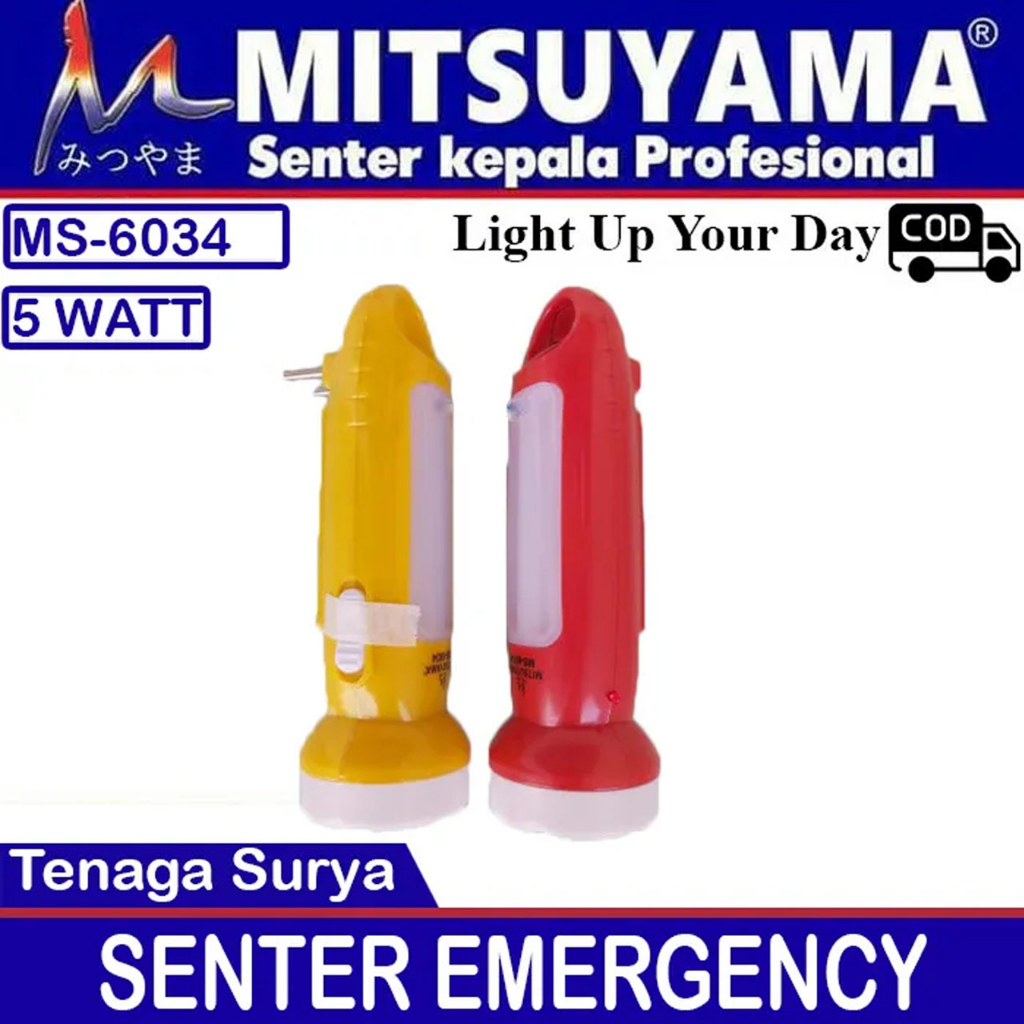 Senter Tangan Tenaga Surya - Senter LED Emergency Senter Tangan Mitsuyama MS-6034 MS6034 MS 6034