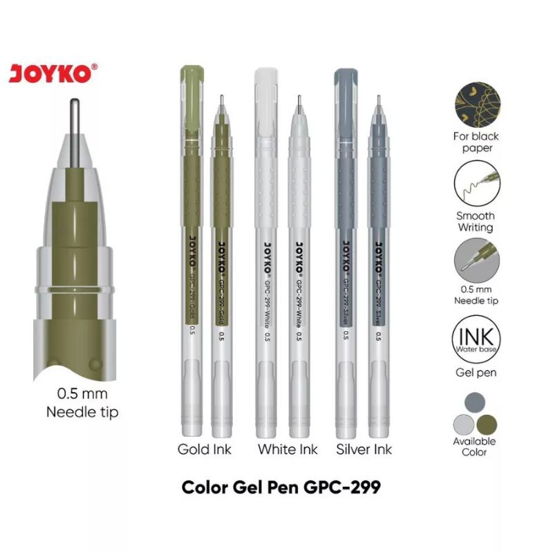 

RG - [Gold/White/Silver Gel Pen] Color Gel Pen Pena Jel Warna Joyko GPC-299 Premium Color Warna 0.5mm