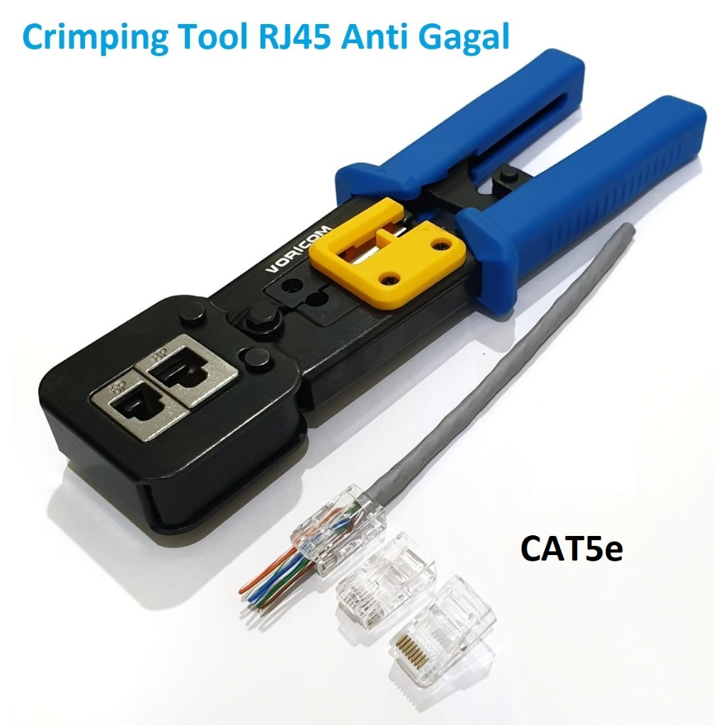 Tang Crimping Tools RJ45 Cat5 Cat6 Anti Gagal include 1 Box Konektor RJ45 Cat5e VORICOM