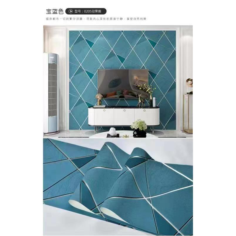 WALLPAPER DINDING MOTIF MARMER BIRU SEGITIGA