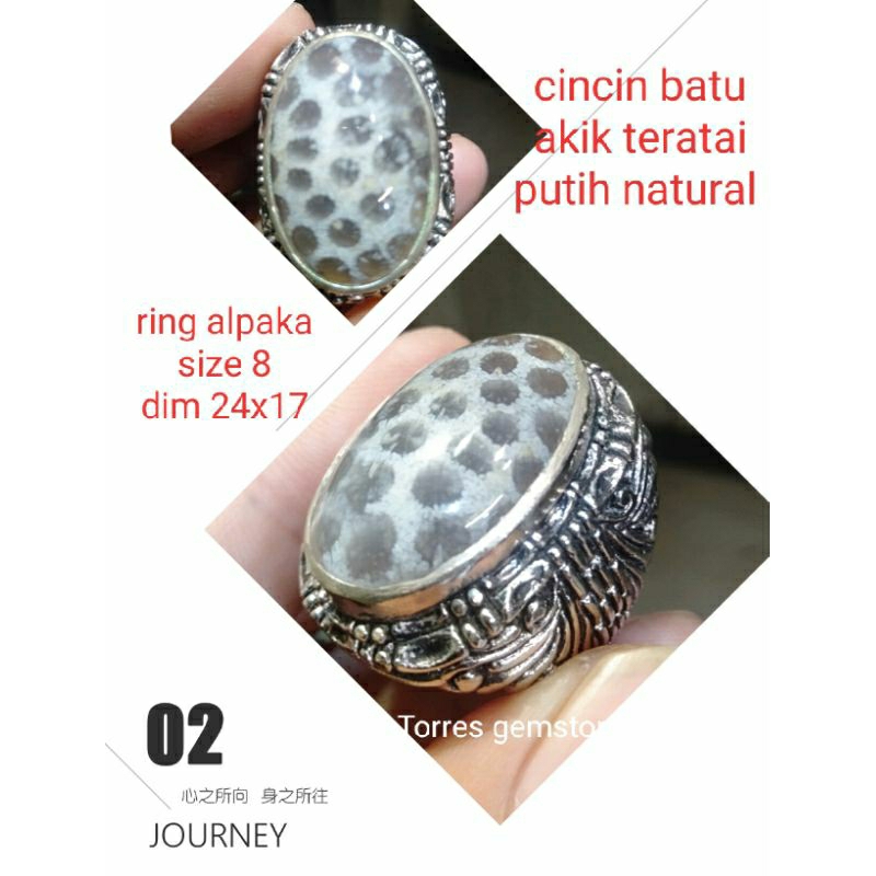 cincin batu akik teratai putih natural